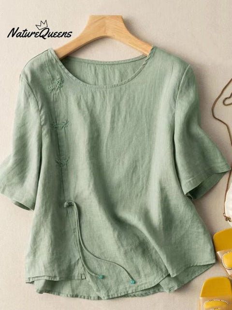 Ethnic Tassel Embroidery Short Sleeve Top