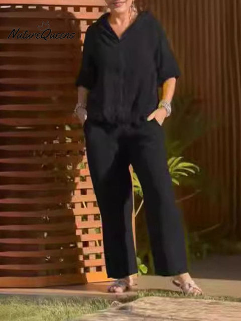 Women's Cotton and Linen Casual Two-Piece Set Outfit