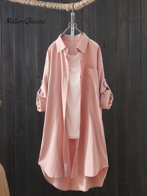 Women's Cotton Long Sleeve Solid Color Casual Shirt