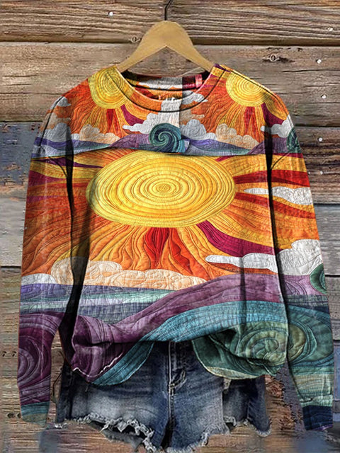 Retro Art Print Casual  Sweatshirt