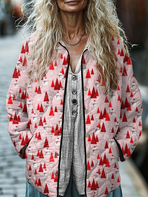 Women's Retro Christmas  Tree Print  Casual Quilted Jacket