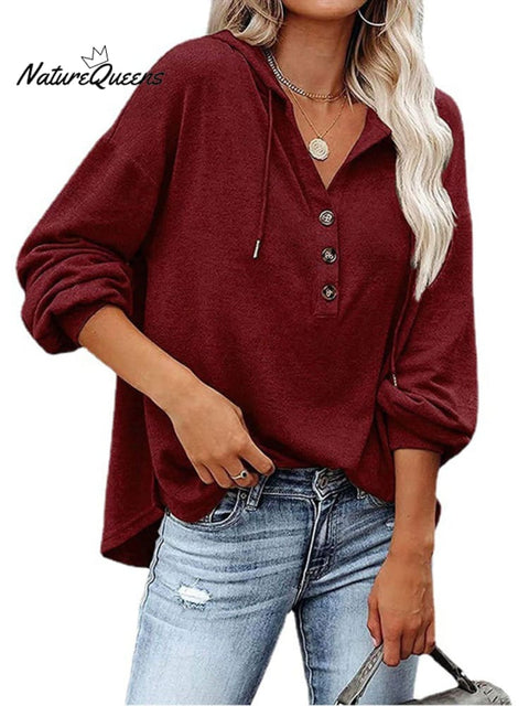 Loose V-neck Long-sleeved Sweatshirt Women's Sports Hooded Jacket