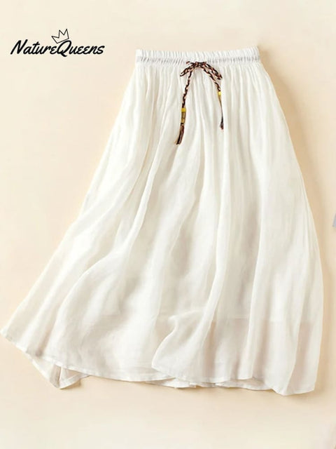 Women's Literary Loose Elasticated Waist Midi Midi A-line Skirt