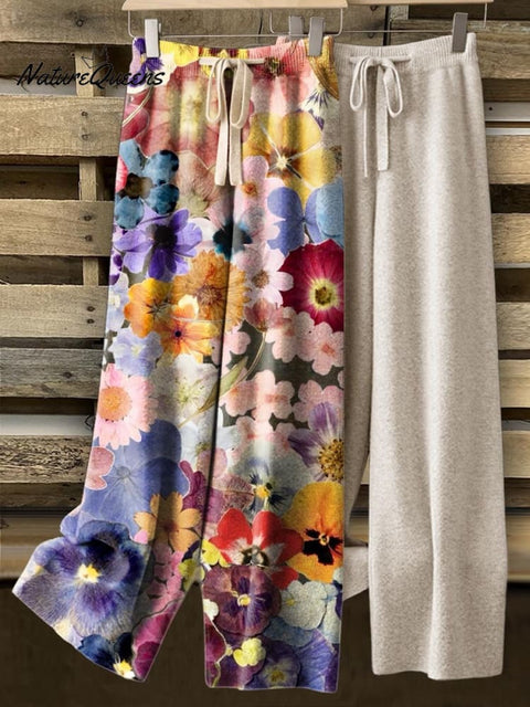 Women's Lovely Floral Art Printed Comfortable Knitted Trousers