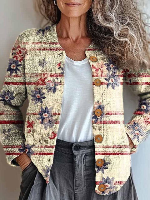 Women's Lovely Christmas Floral Art Print Buttoned Cardigan Sweater