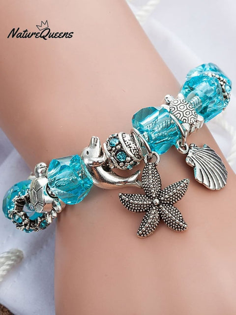 Vacation Style Fashion Turtle Dolphin Starfish Big Hole Beaded Bracelet