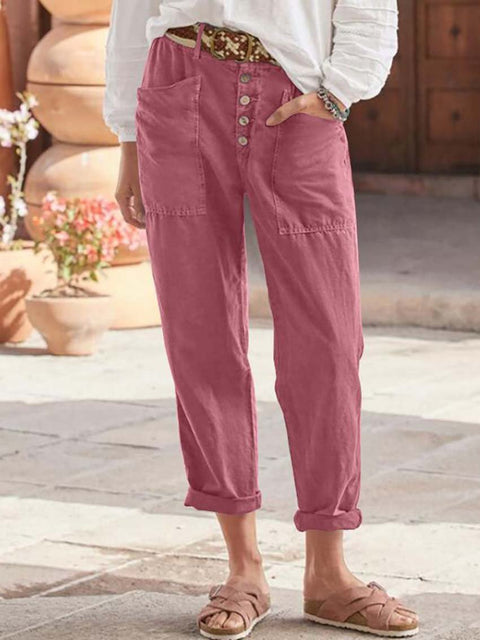Breasted Cotton Hemp Loose Casual Pants