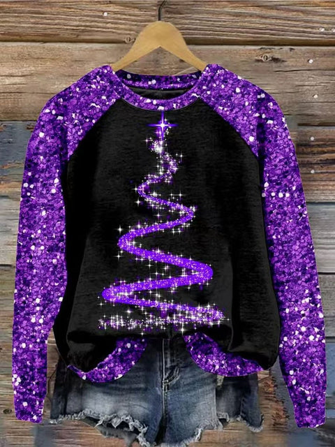 Glitter Christmas  Print  Casual  Sweatshirt