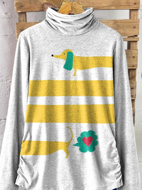 Lovely Dachshund Dog Graphic Printed Women's Casual 100% Cotton Top