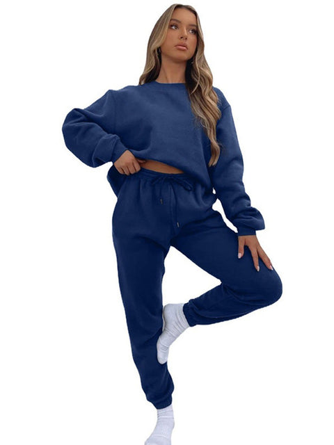 Solid Color Round Neck Long Sleeve Trousers Sweatshirt Suit