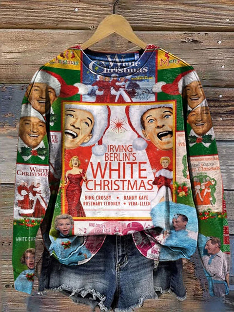 White Xmas 1954 Retro Christmas Print Casual  Sweatshirt