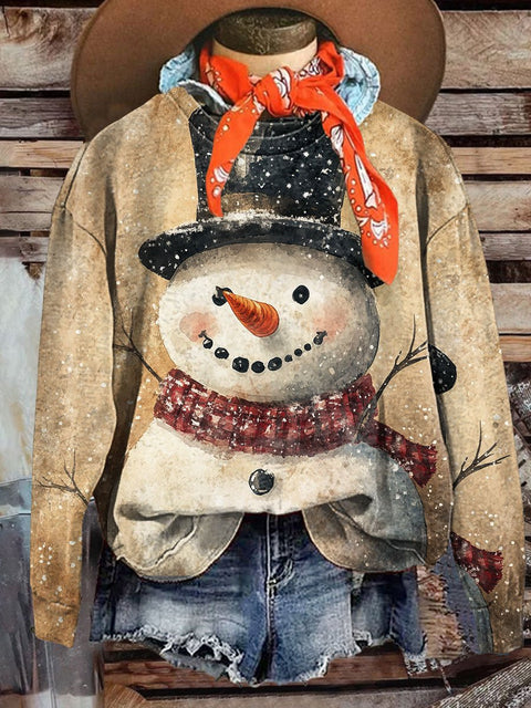 Retro Snowman Art  Print Casual  Sweatshirt