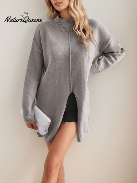 Solid Color Mid-length Turtleneck Sweater