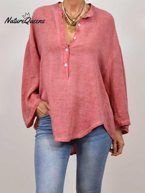 Casual V-neck Cotton and Linen Top