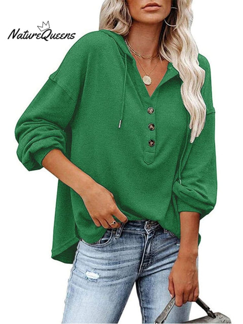 Loose V-neck Long-sleeved Sweatshirt Women's Sports Hooded Jacket