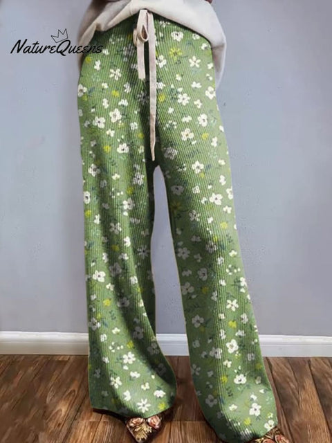 Women's Lovely Floral Art Printed Comfortable Knitted Trousers