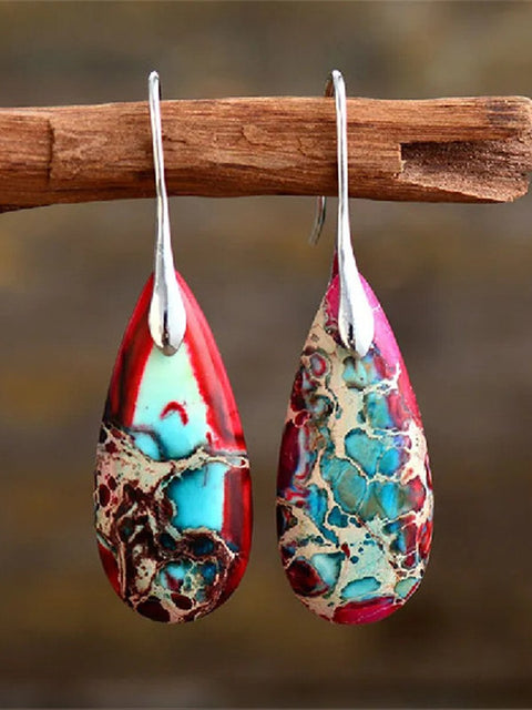 Women's Natural Teardrop Shape Emperor Stone Earrings