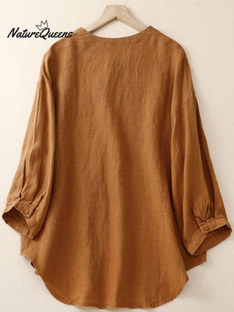 Cotton Linen Solid Color Casual Top