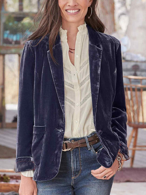 Women's Retro Solid Color Velvet Casual Suit Jacket