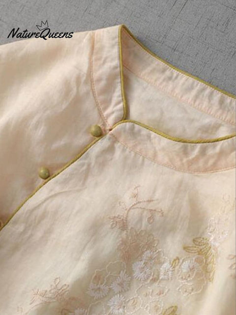 Artistic Retro Standing Neck Embroidered Dress