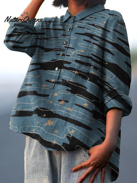 Night Water Decorative Pattern Casual Cotton And Linen Shirt