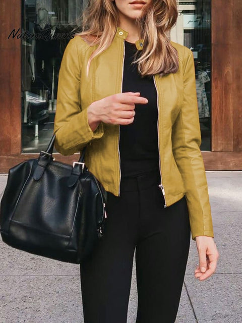 Women's Solid Color Stylish Leather Suit Jacket