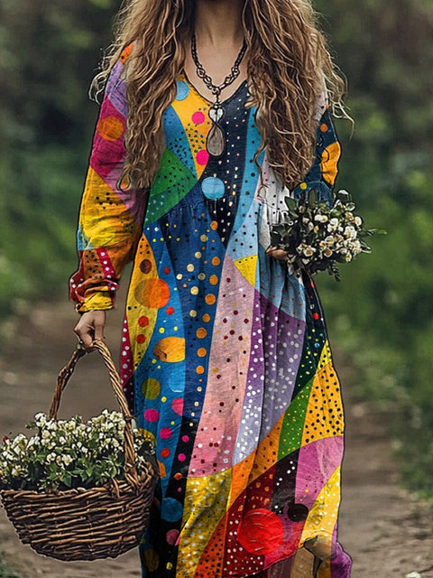 Abstract Oil Painting Art Printed Women's Pocket Cotton Dress