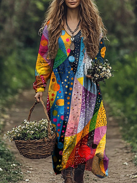 Abstract Oil Painting Art Printed Women's Pocket Cotton Dress