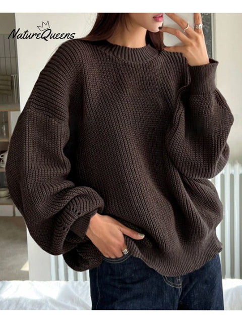 Autumn and Winter Solid Color Versatile Sweater Fashionable Pullover Round Neck Long Sleeve Loose Knitted Top