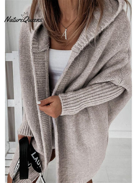 Bat Sleeve Hooded Soft Loose Patchwork Sweater