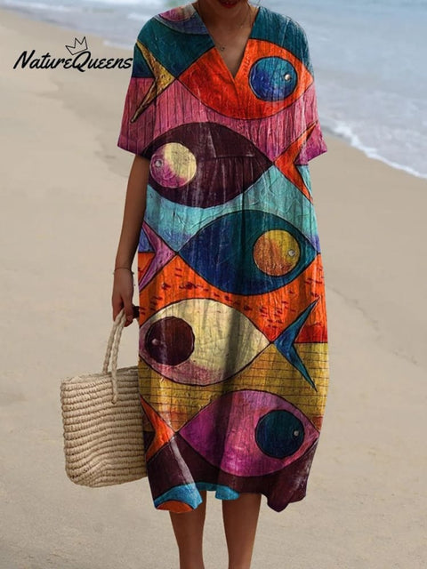 Women's Fish Animals Art Print Flowy Dress