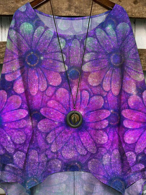 Summer Vibe Glitter Gerbera Pattern Printed Women's Casual Long Sleeve Comfortable Cotton Top