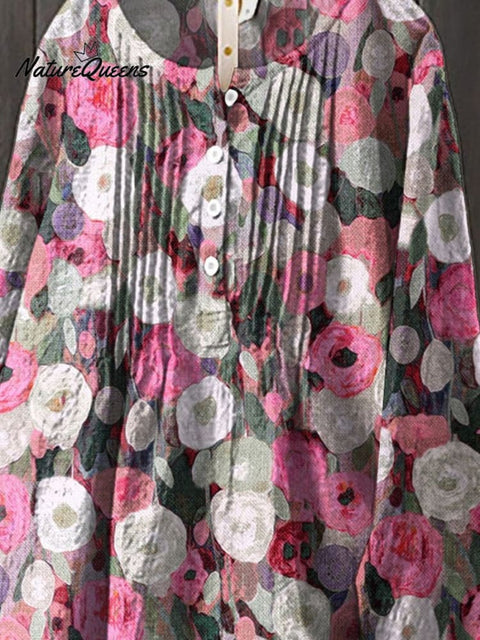 Lovely Poppy Field Printed Women's Casual Cotton And Linen Shirt