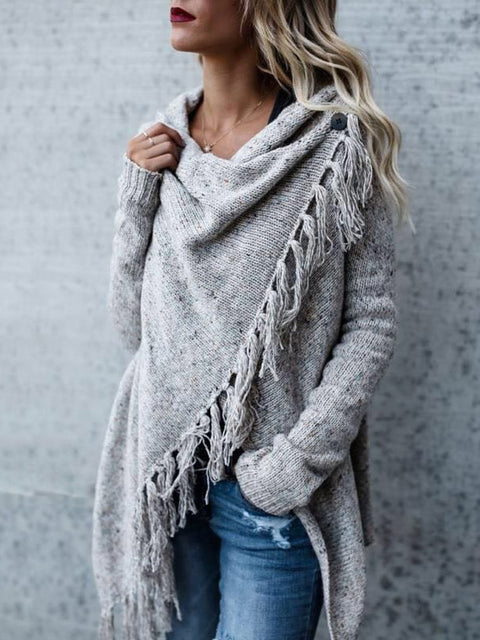 Women's Stylish Casual Long Sleeve Solid Color Loose Slash Cardigan Sweater