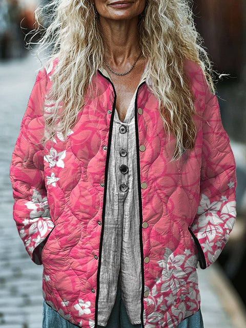 Women's Gradient Floral Print  Casual Quilted Jacket