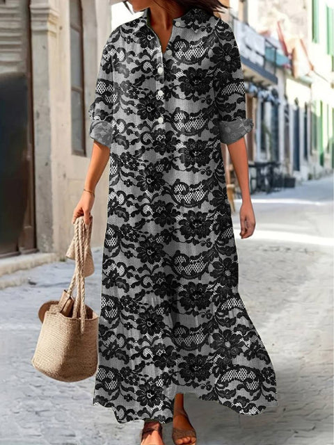 Romantic Lace Pattern Printed Women's Pocket Cotton Dress