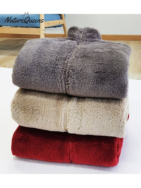 Women's Autumn and Winter Long Velvet Polar Fleece Zipper Jacket Warm Double-Sided Coral Fleece Fleece Jacket