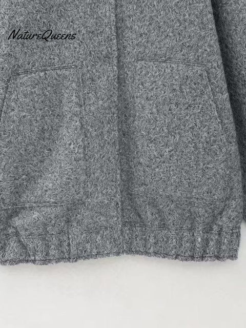 Women's Stylish Casual Long Sleeve Pockets Woolen Jacket Coat