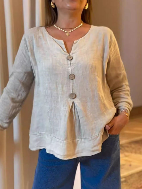 Women's  Solid Color Cotton And Linen Casual Shirt