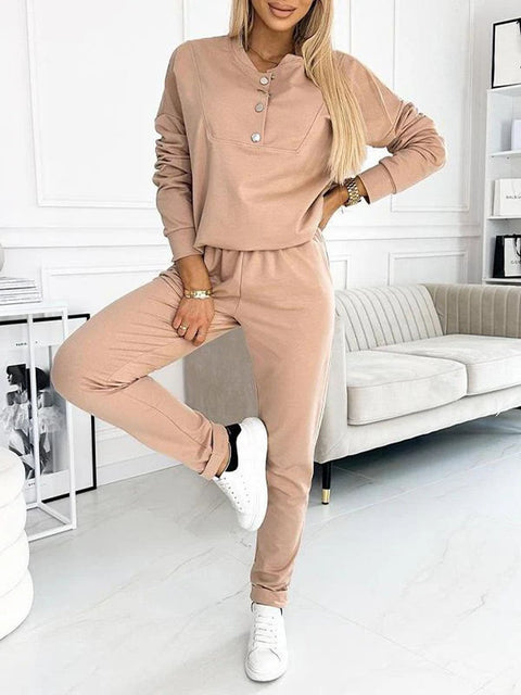Patchwork Polyester Long Pants Long Sleeve Leisure Suit
