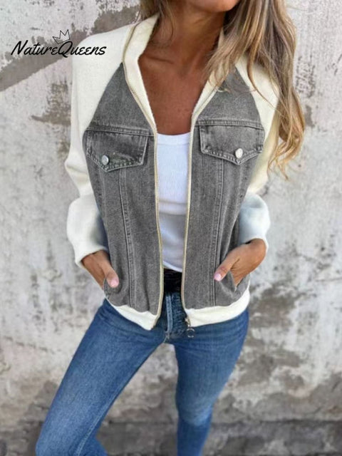 Women's Denim Patchwork Casual Jacket