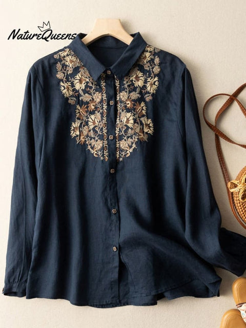 Retro Embroidery Thin Spring Summer Blouse