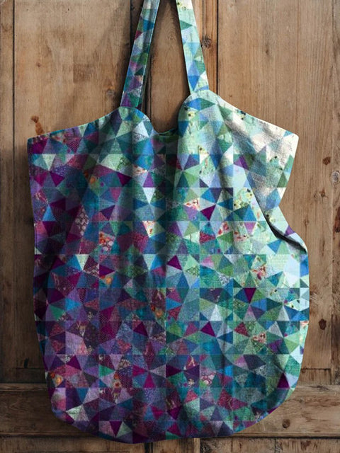 Modern Geometric Quilt Art Printed Linen Tote Bag