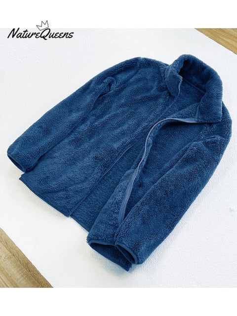Women's Autumn and Winter Long Velvet Polar Fleece Zipper Jacket Warm Double-Sided Coral Fleece Fleece Jacket