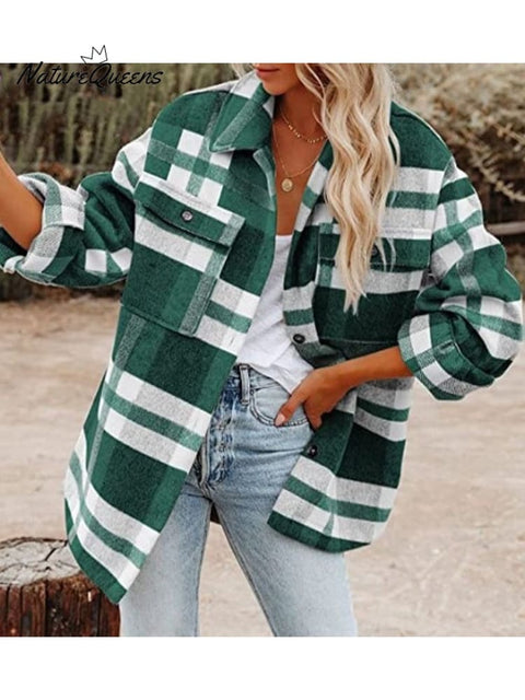 Autumn and Winter Women's Flannel Plaid Shirt Jacket