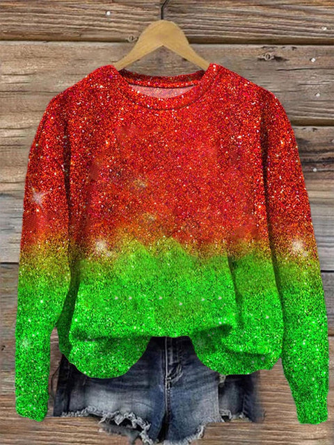Glitter Christmas  Print  Casual  Sweatshirt