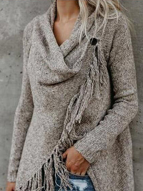 Women's Stylish Casual Long Sleeve Solid Color Loose Slash Cardigan Sweater