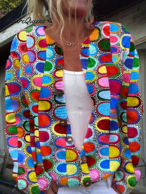 Abstract Polka Dots Print Buttoned Cardigan Sweater