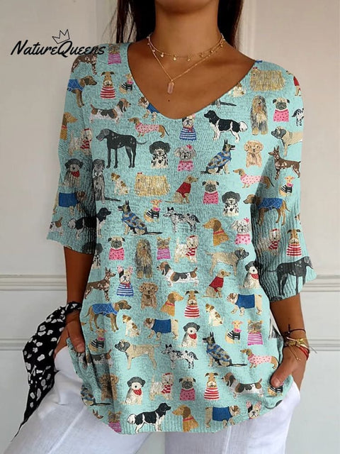 Lovely Puppy Dogs Pattern Printed Women's Casual Pullover Knit