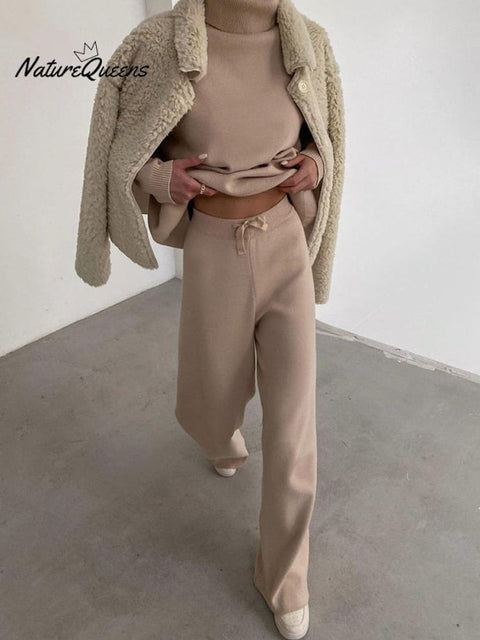 Women's Knitted Lace-Up Casual Two-Piece Set Outfit